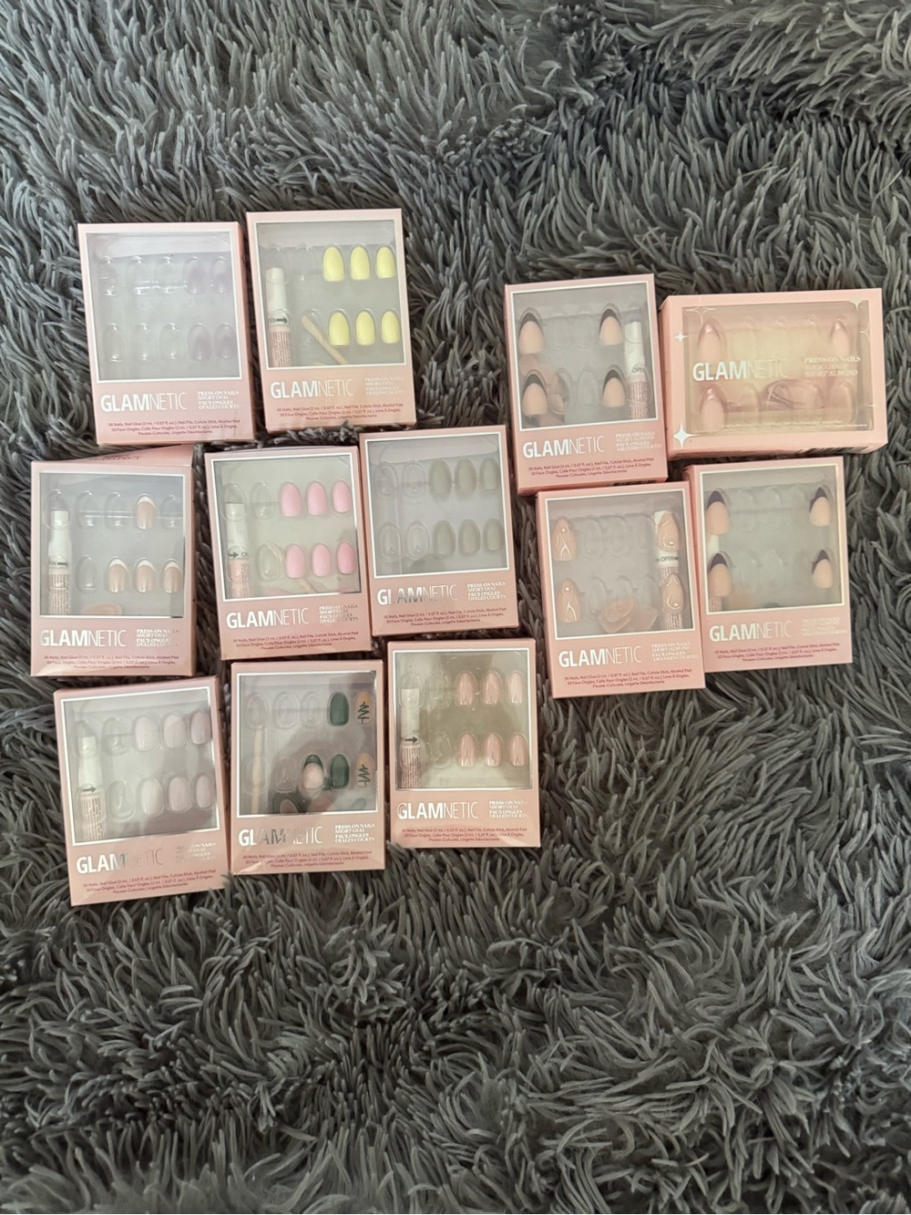 12 sets Glamnetic Press-ons Opened/20 nails each set 8 short oval 4 short almond